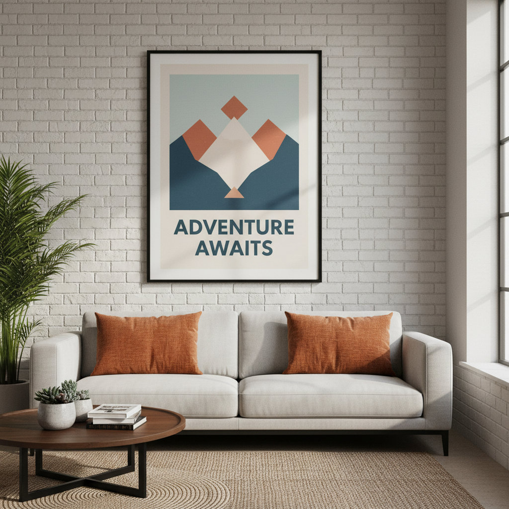 Custom poster framed on a white brick wall by Bolton Prints