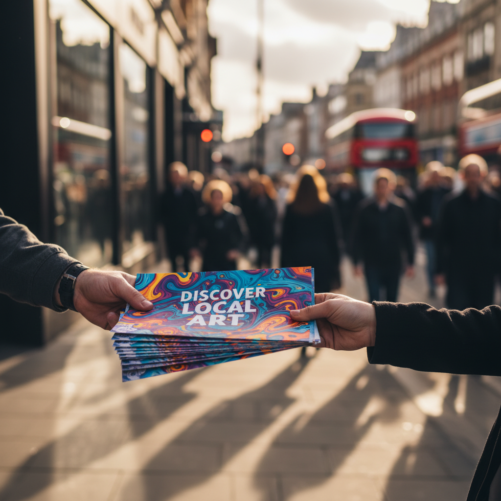 Custom flyers being handed out on a high street by Bolton Prints